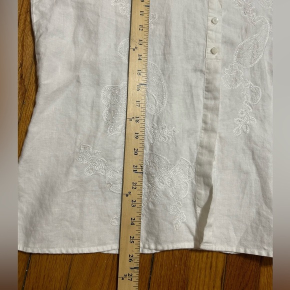 Liz Claiborne XL Linen Feminine Romantic Floral Embroidered Floral White Shirt - Picture 10 of 11